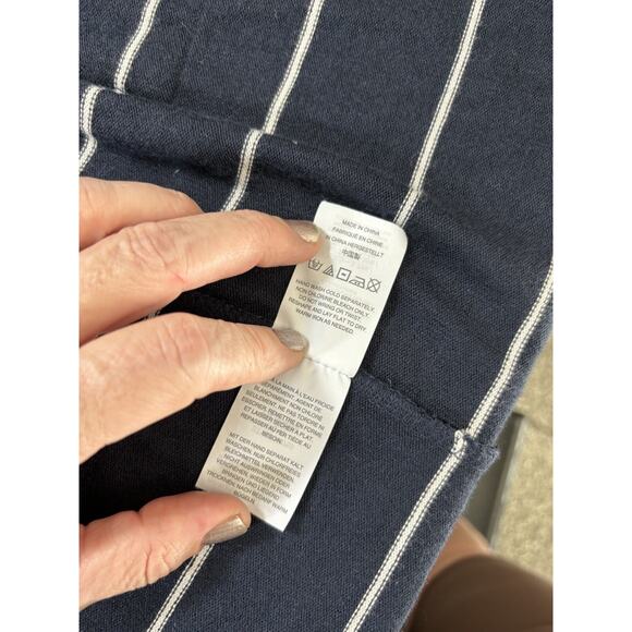 J Crew Open Front Cardigan Navy Blue White Stripe Small Pockets Tie Front - Picture 8 of 10